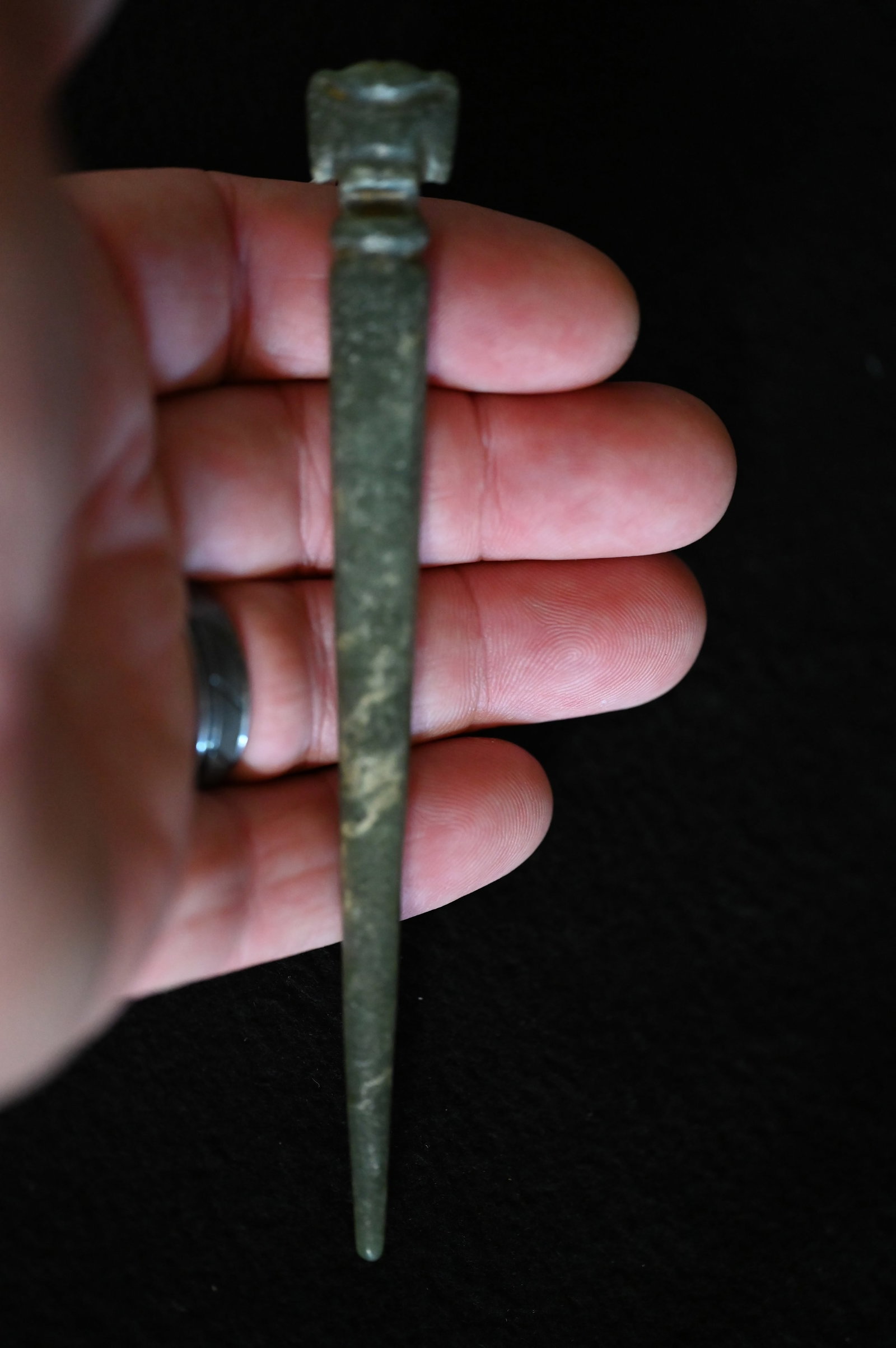 5 3/8" Hongshan Neolithic Green Jade Hair Pin Found in The Liaoning Province Northeast China Approx. (1 of 6)
