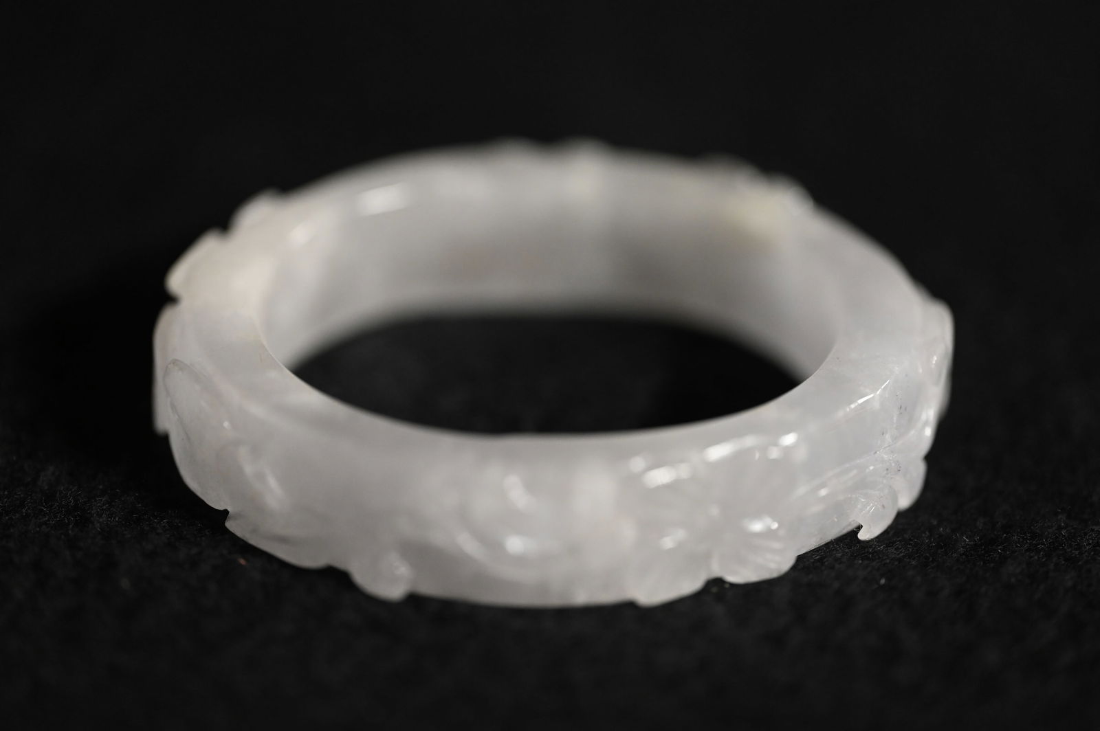 White Jade Bracelet with Flower Designs.  Measures 3 inches outside to outside. (1 of 6)