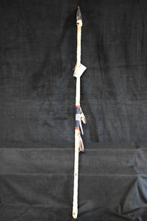 Leather Wrapped Beaded Spear 51 3/8" long Made by Tommy Gillison of The Navajo Tribe.  Hand Crafted: Leather Wrapped Beaded Spear 51 3/8" long Made by Tommy Gillison of The Navajo Tribe. Hand Crafted by Native American Ex: Pride of The Nations Store. The Store represented many of the tribes artwork f