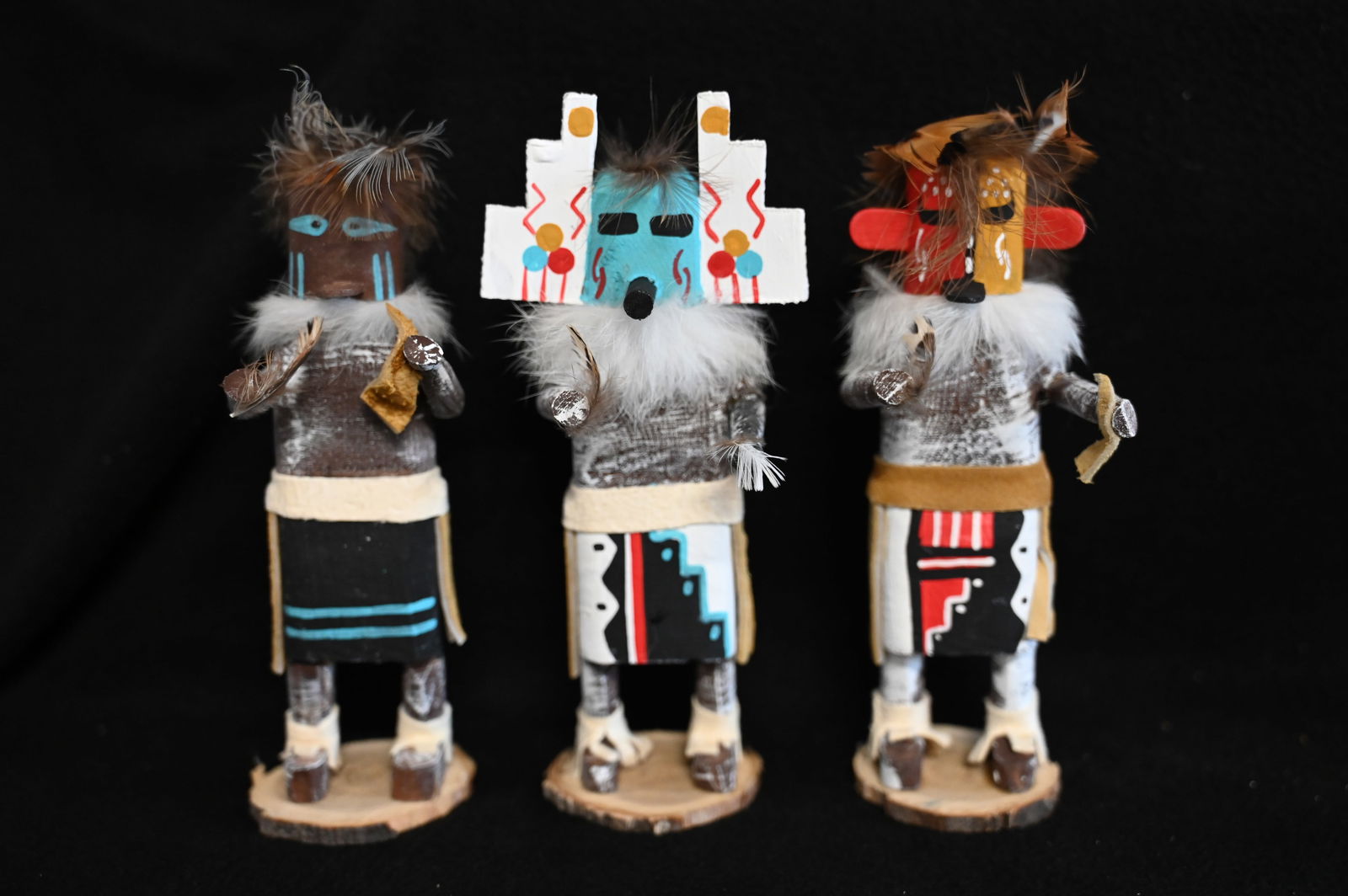 3 Medium Kachina Figures Hand Crafted by Native Americans Approx. 6 1/2" Tall Ex: Pride of The (1 of 7)