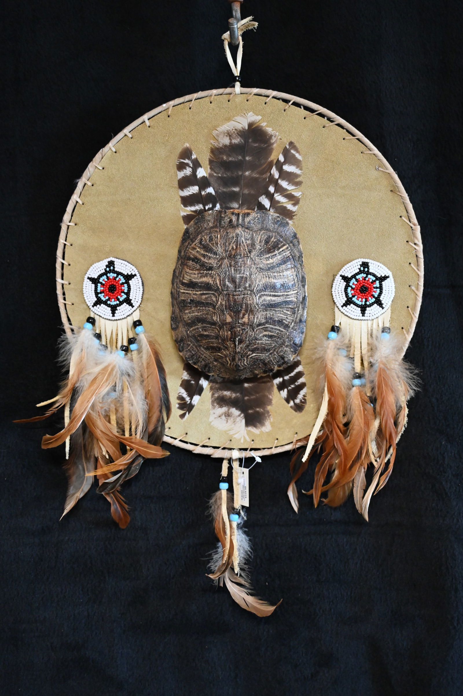 Native American Medicine Shield Hand Crafted by Native Americans Diameter is 14 inches.  These would (1 of 9)