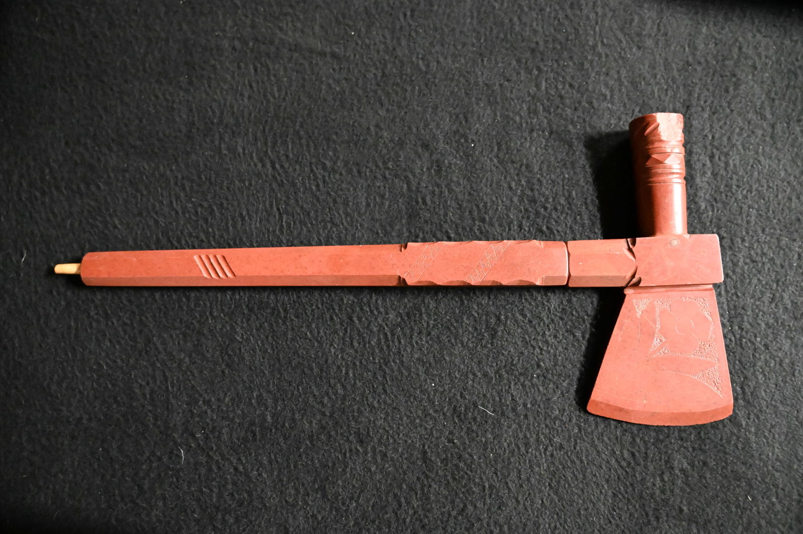 15 1/4" Catlinite Tomahawk Pipe and Stem.  Sold as is, we believe it to be modern and not Historic. (1 of 5)