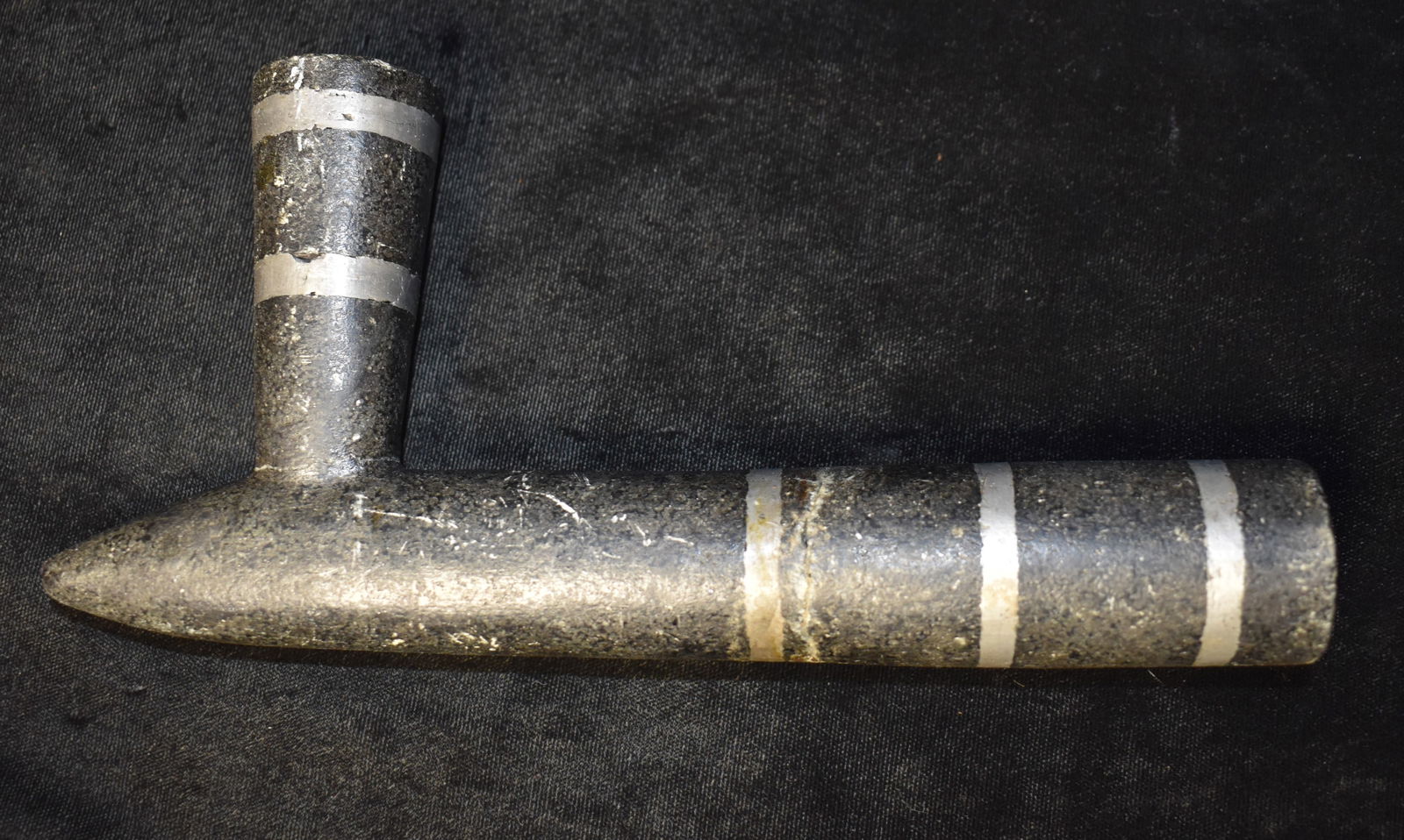 8 1/8" Inlaid Steatite Pipe Broke and Glued in 2 Places (1 of 10)