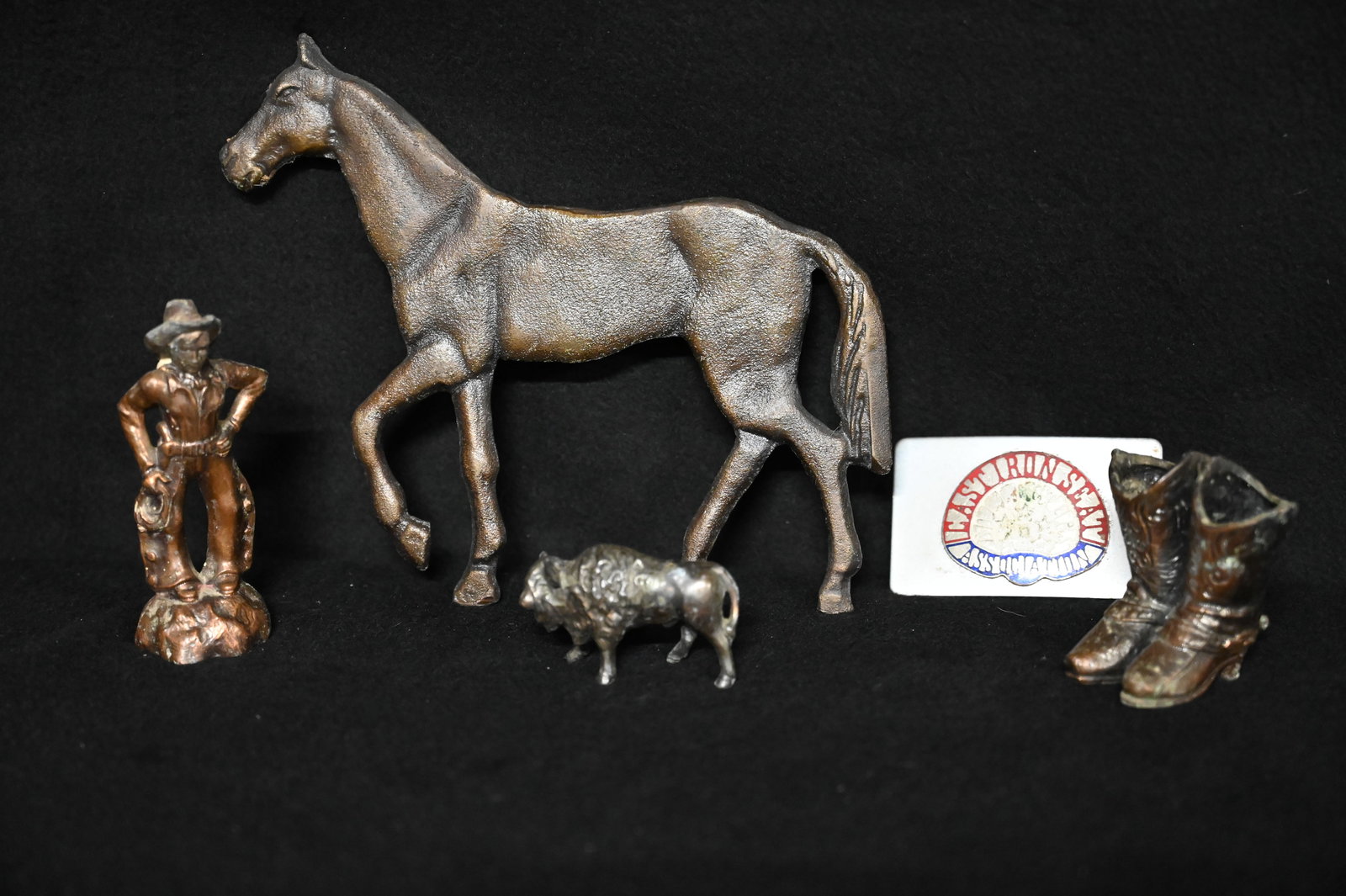 Brass Horse, Cowboy, and Boots with a Cast Iron Seat Association Belt Buckle. (1 of 6)