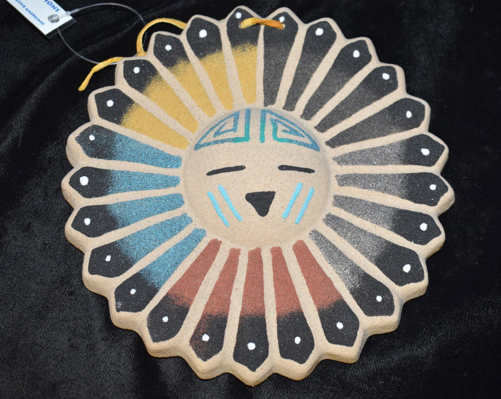 7 1/4" Native American Navajo Sand Painted Sun Face Pottery Sculpture Signed (1 of 3)