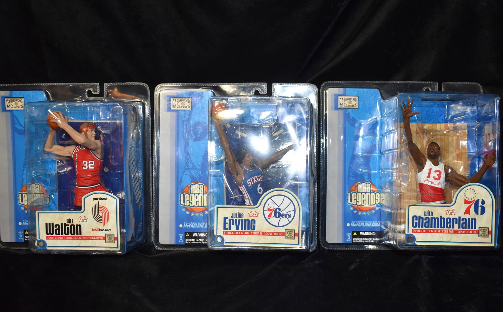 3 McFarlane Hardwood Classics Figures - Wilt Chamberlain, Bill Walton & Julius Erving (1 of 6)
