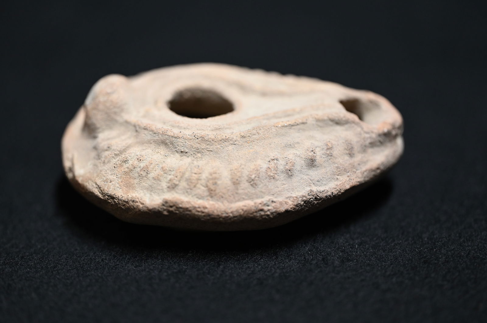 Roman Terracotta Oil Lamp Late Imperial 6th-7th Century A.D. 3 1/2" x 2 5/8' x 1 1/4" tall. (1 of 4)
