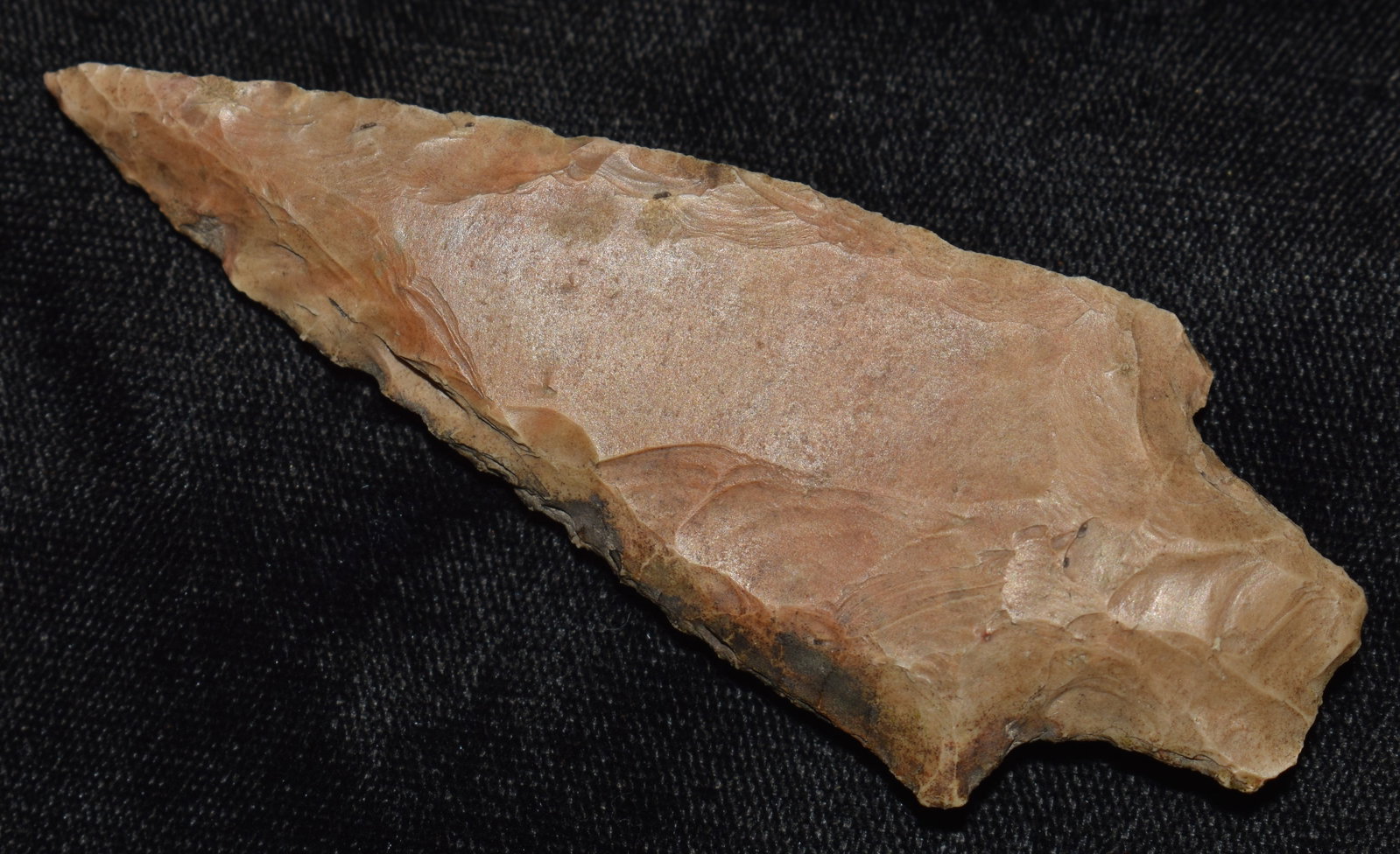 3 7/8" River Patina'd Adena Dickson found in Pettis County, Missouri: 3 7/8" River Patina'd Adena Dickson found in Pettis County, Missouri. Ex George Wolf Collection.
