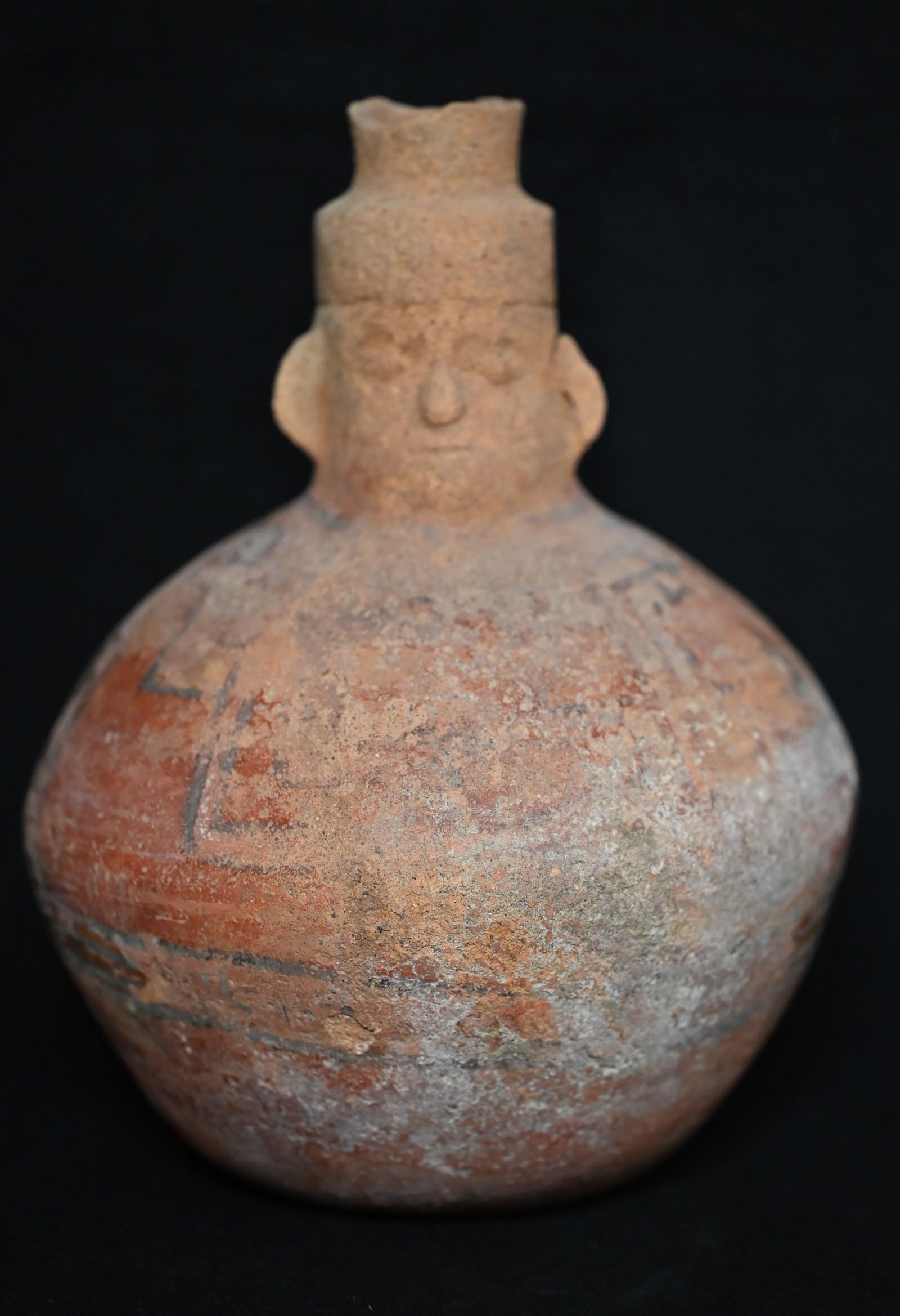 Redware Face-Neck Jar Pottery from Peru circa 700-900 A.D.  Solid bowl that has some surface (1 of 10)