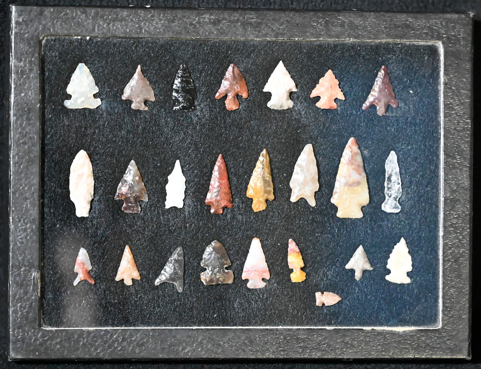 Frame of 24 Bird Points Found in The Northwest United States.  Several Very Colorful Points in this (1 of 4)