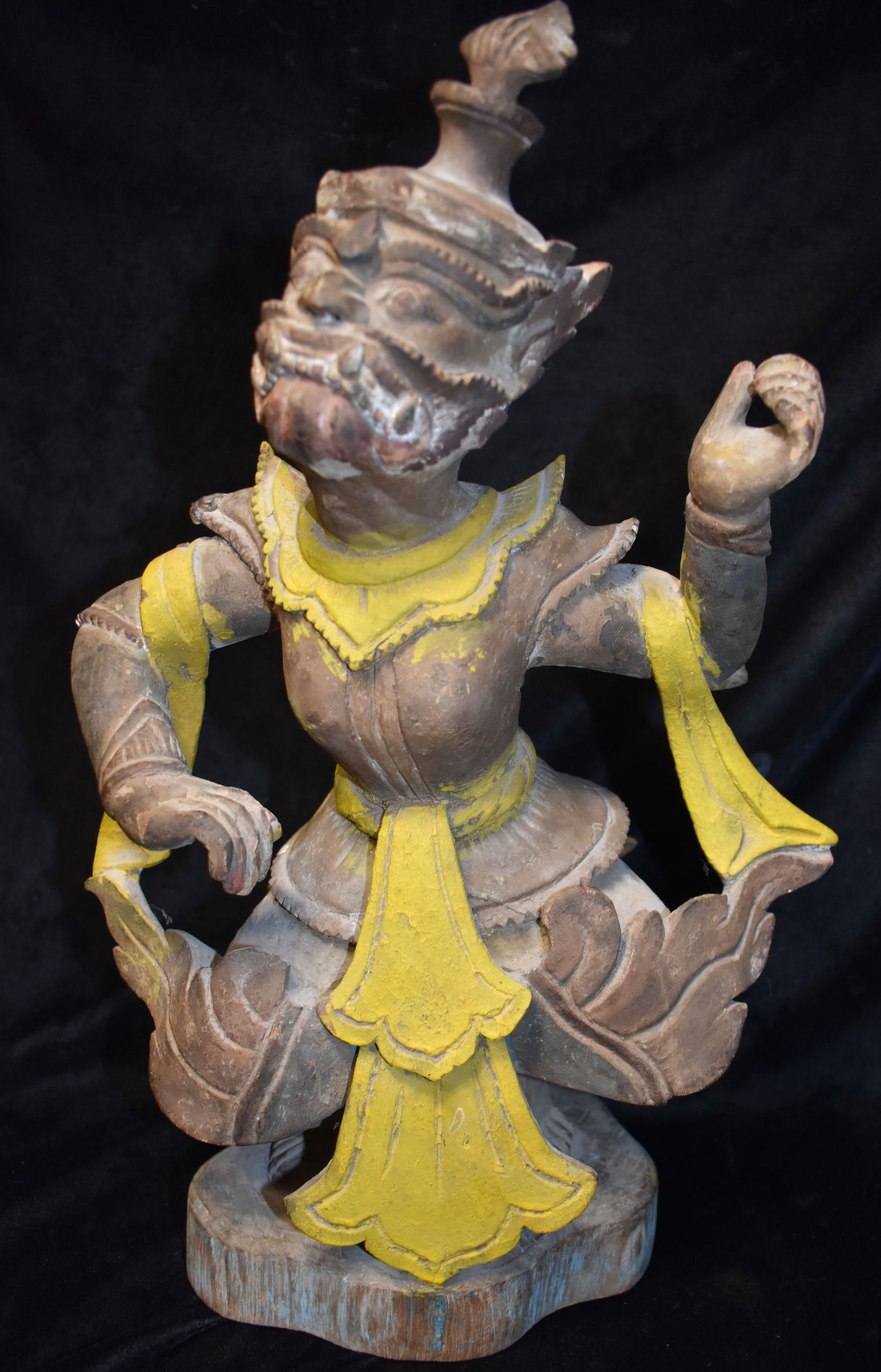 15 3/4" Antique Hand Carved Buddhist Deity Vajrapani w/ Food Dog Mask Idol/Statue with Fire Aureole (1 of 13)