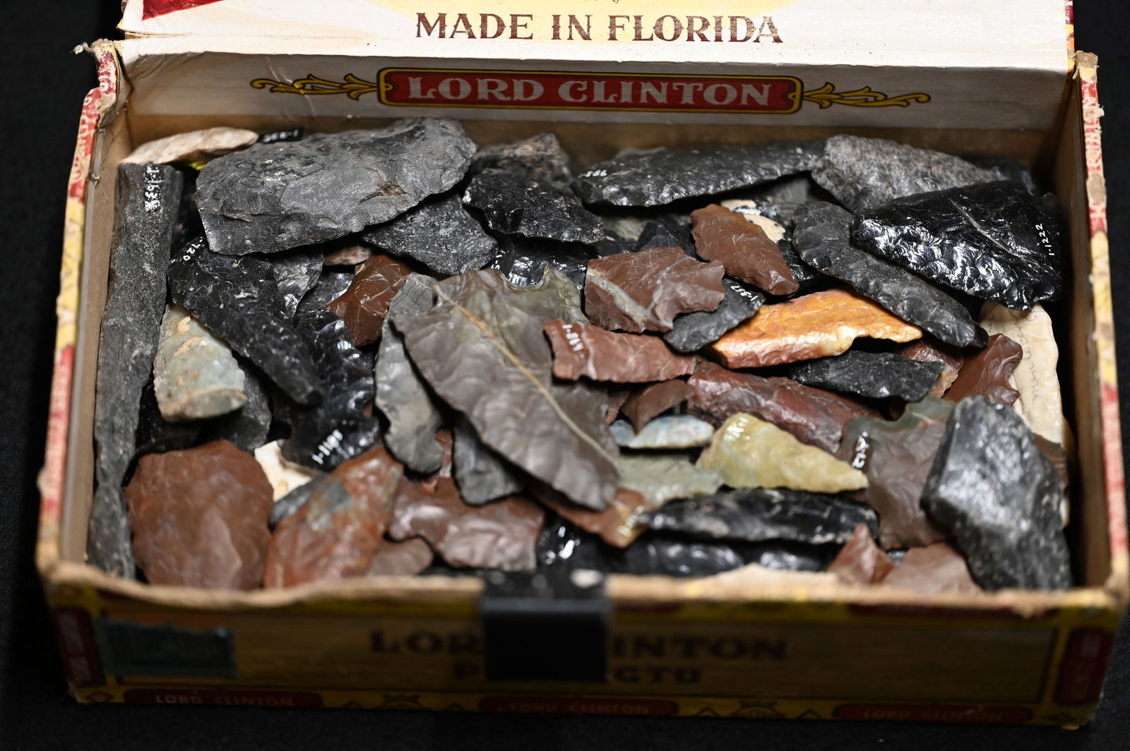Cigar Box of Damaged Arrowheads Found in Lake County, California by Venn Keeling on or near Bartlett (1 of 6)