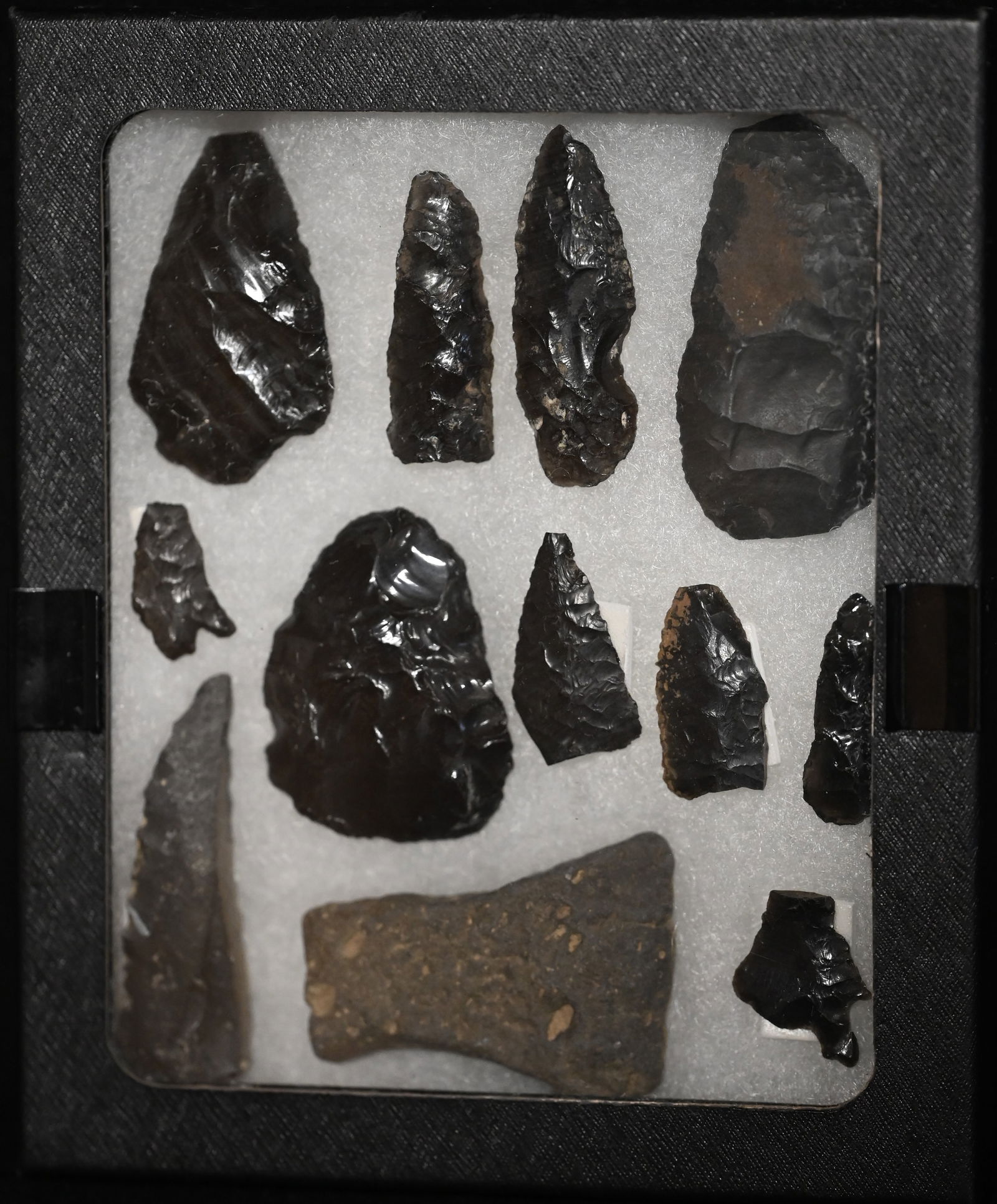 Frame of 12 Arrowheads Found in Lake Co. California on or near Bartlet Mountain found by Venn (1 of 5)