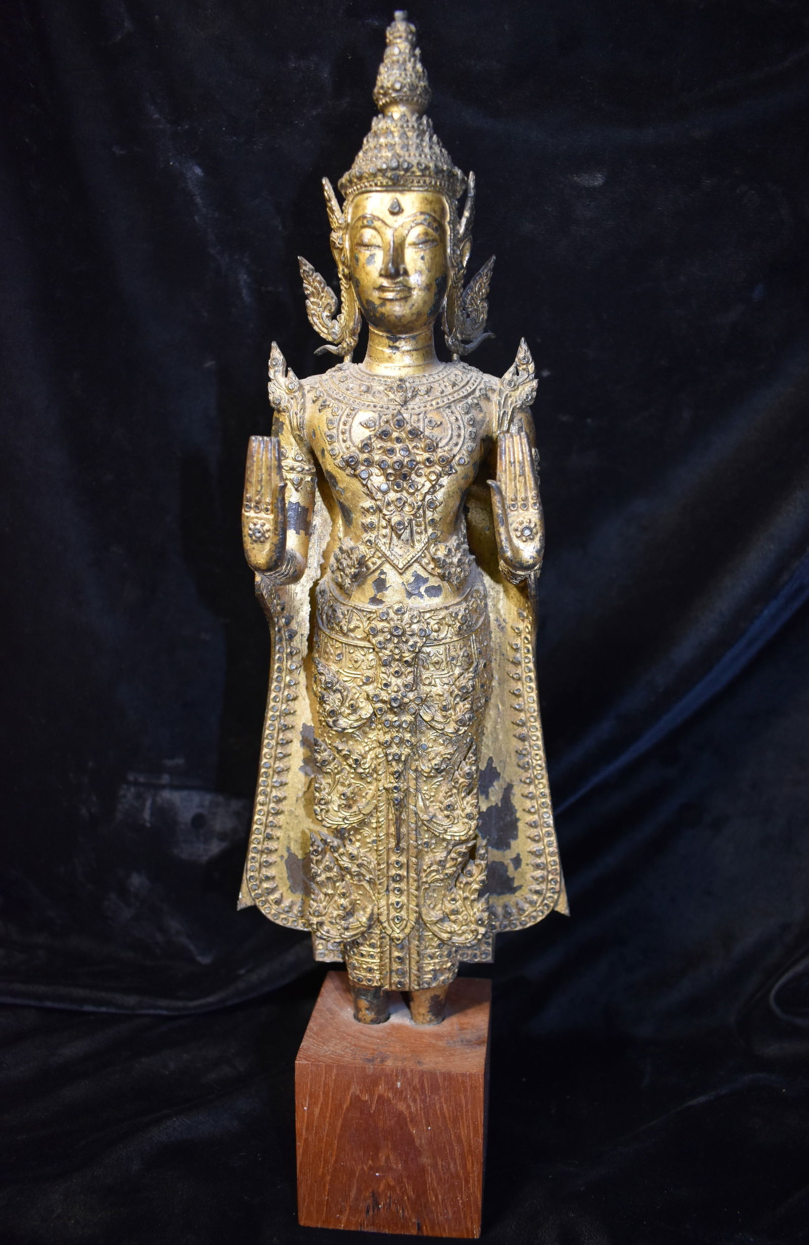 1700's Thai Gold Gilt Bronze Ornate Standing Buddha Statue (1 of 13)
