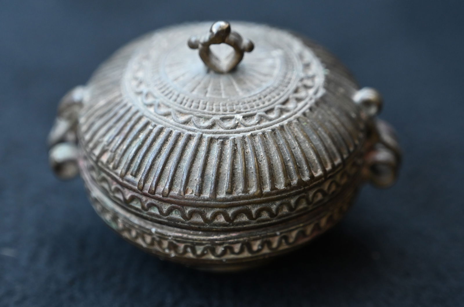 Small Vessel with Hinged Lid and Clasp from India circa 18th-19th century.  The lid and body have (1 of 6)