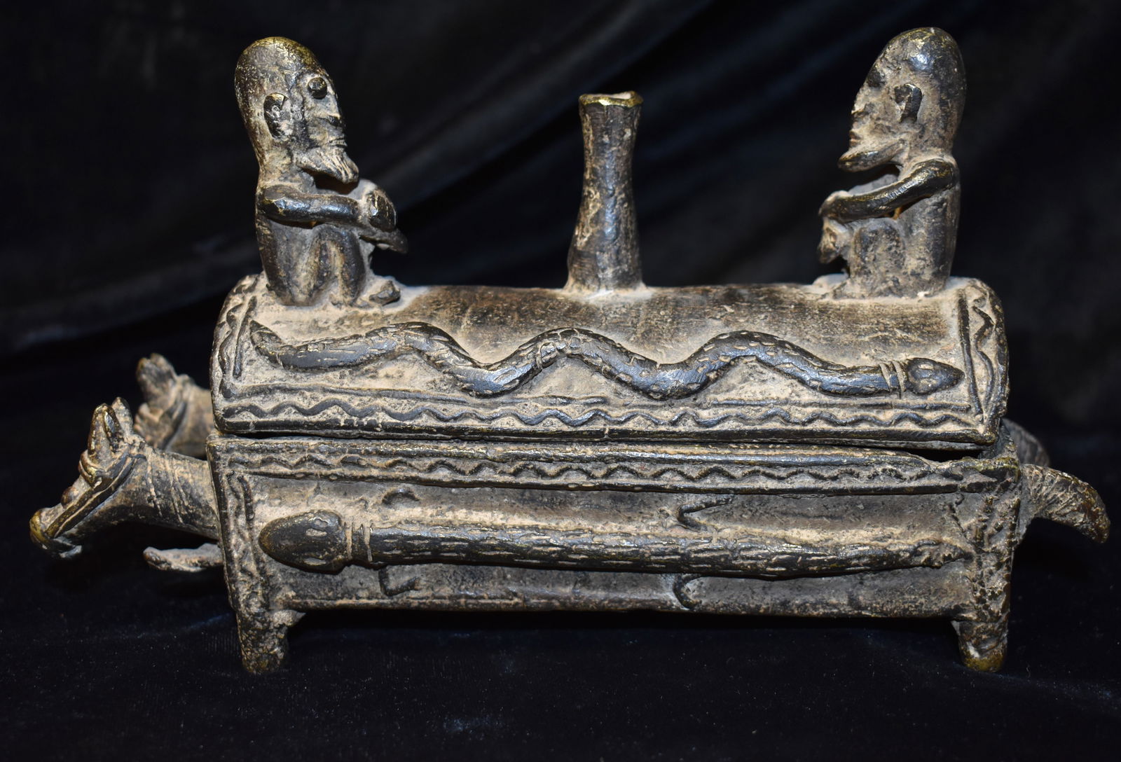 8 1/8" Old Dogon Bronze Tobacco Box or Canister - Mali Early to Mid-Century (1 of 7)