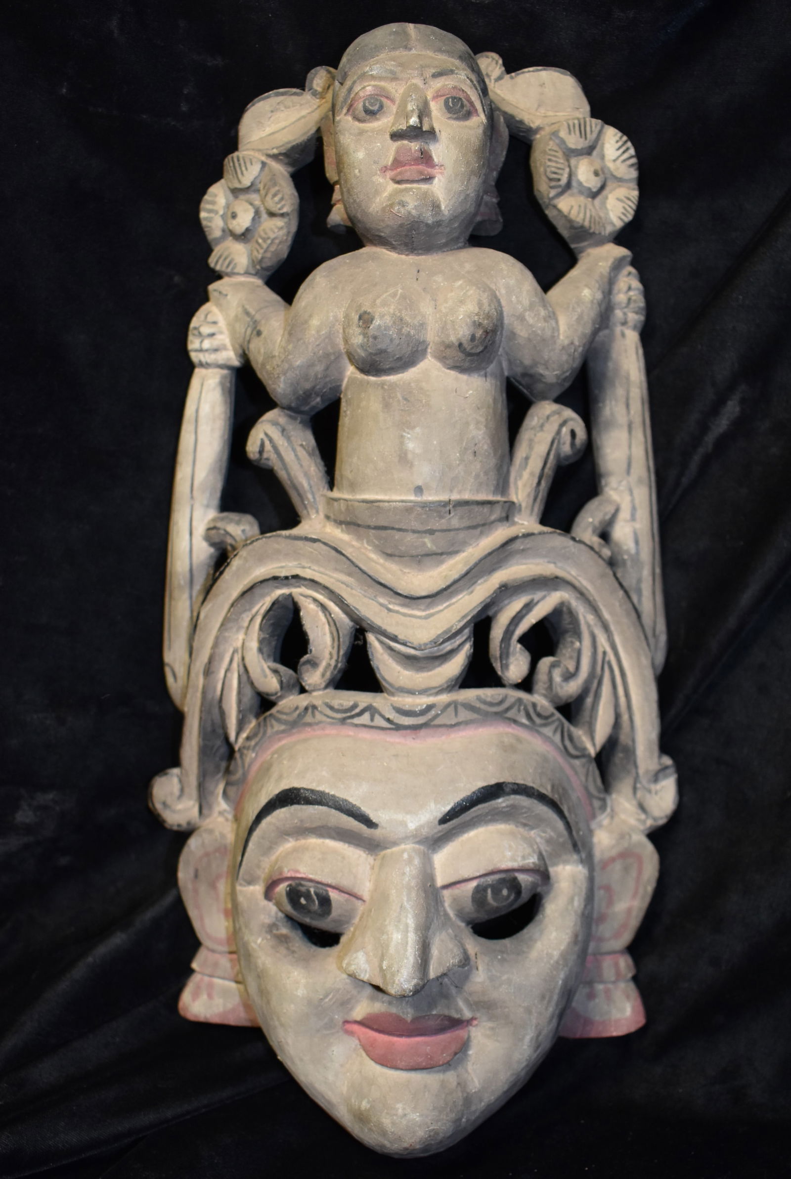 Early to Mid-Century Sri Lankan Handmade Wood Carved Traditional Queen Mask - Kadura Wood (1 of 7)