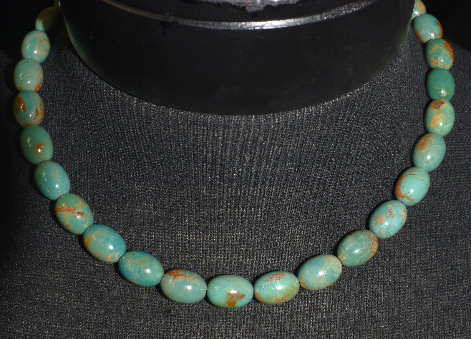 19" Navajo Oval Turquoise Choker - 64 Grams Higher Quality Turquoise: 19" Navajo Oval Turquoise Choker. New condition. Ex Pride of the Nations Store. Weighs 64 grams.