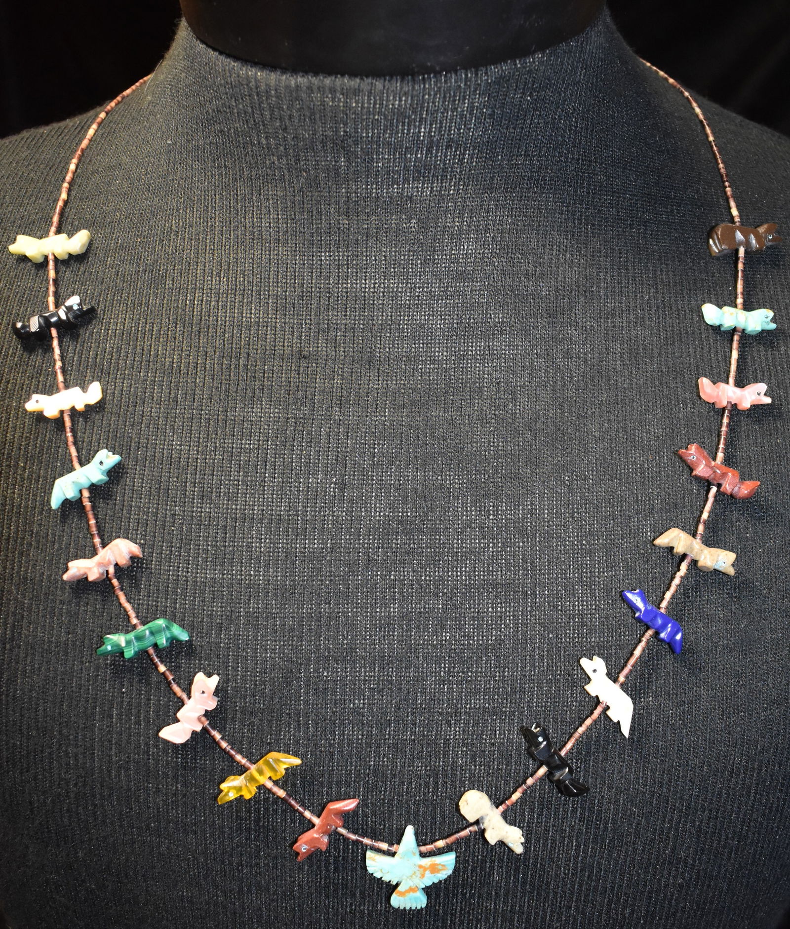 Carved Stone Fetish Necklace 28" Long - Navajo/Zuni (1 of 10)