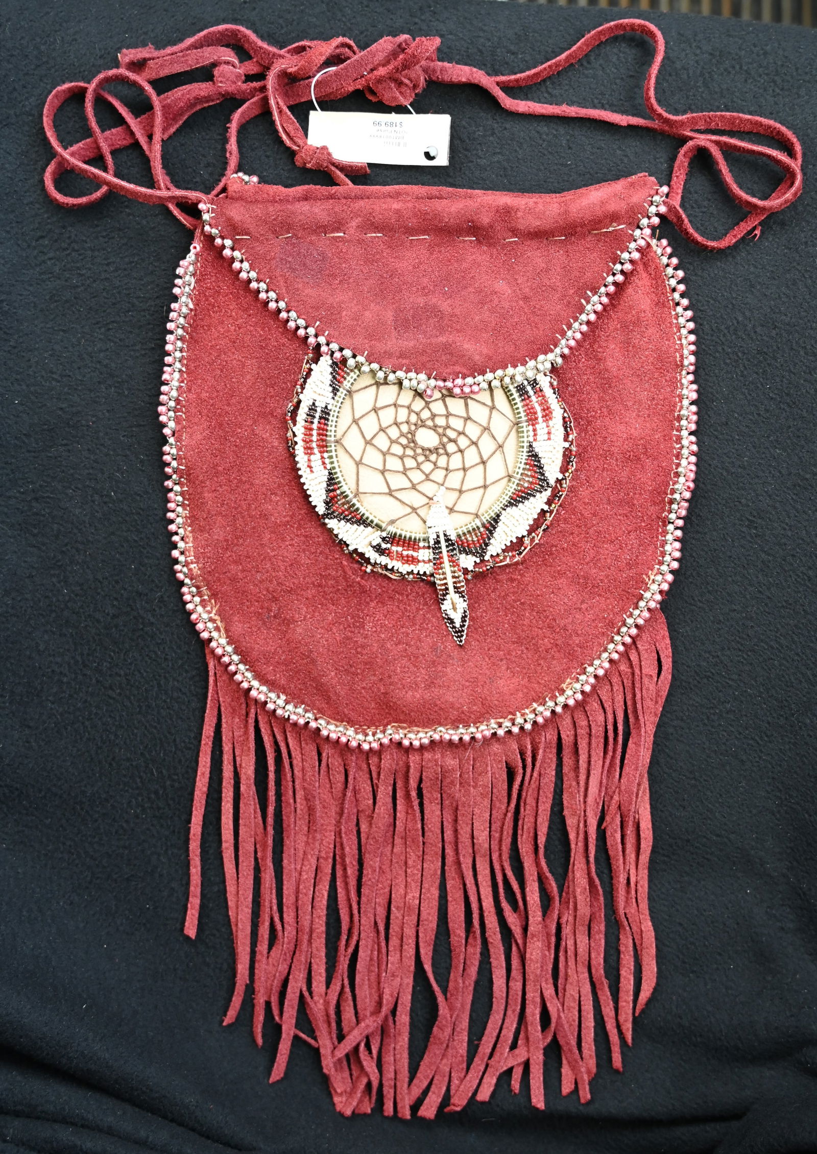 Leather Beaded Dream Catcher Purse/Hand Bag 8 inches wide 9 inches long.  Ex: Pride of The Nations (1 of 5)