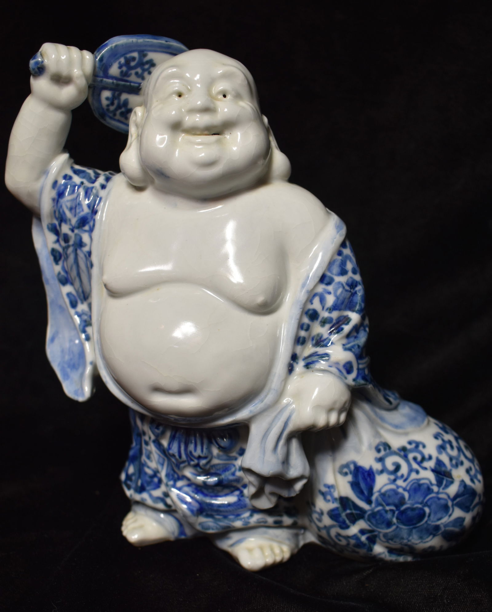 Late 1800's Hotei Blue on White Kutani Porcelain Figure (1 of 6)