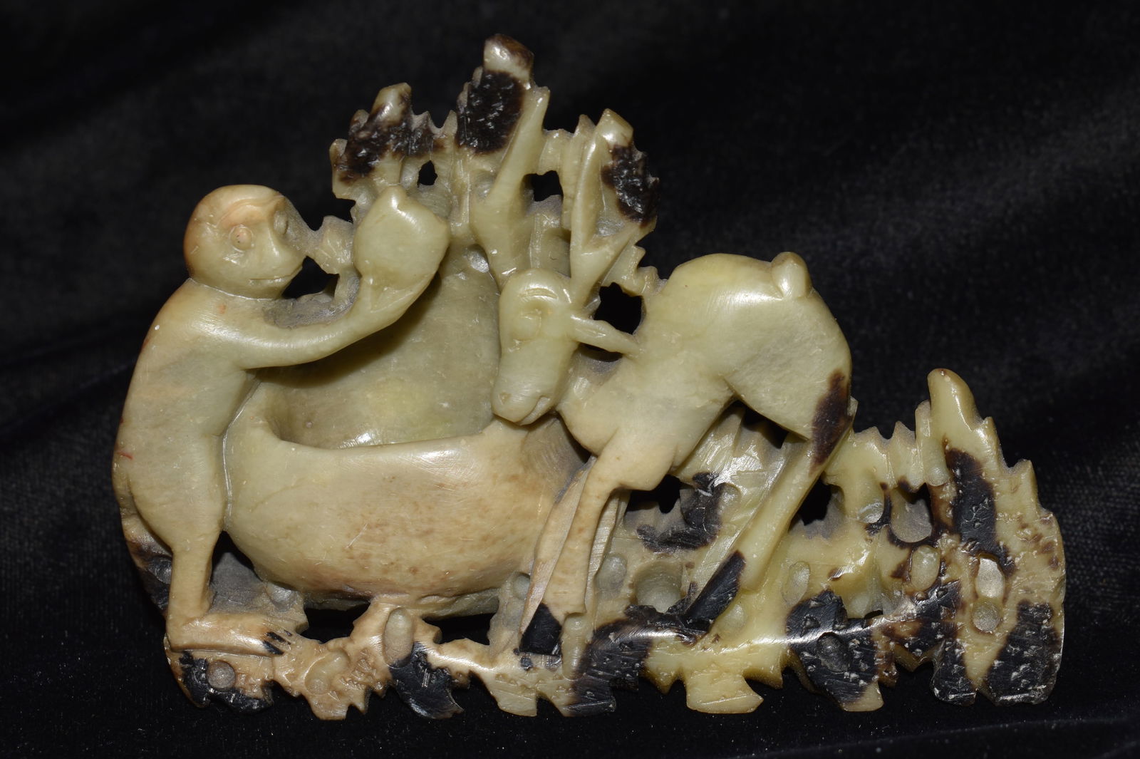 Vintage Finely Made Chinese Soapstone Carving - Monkey and Deer (1 of 5)