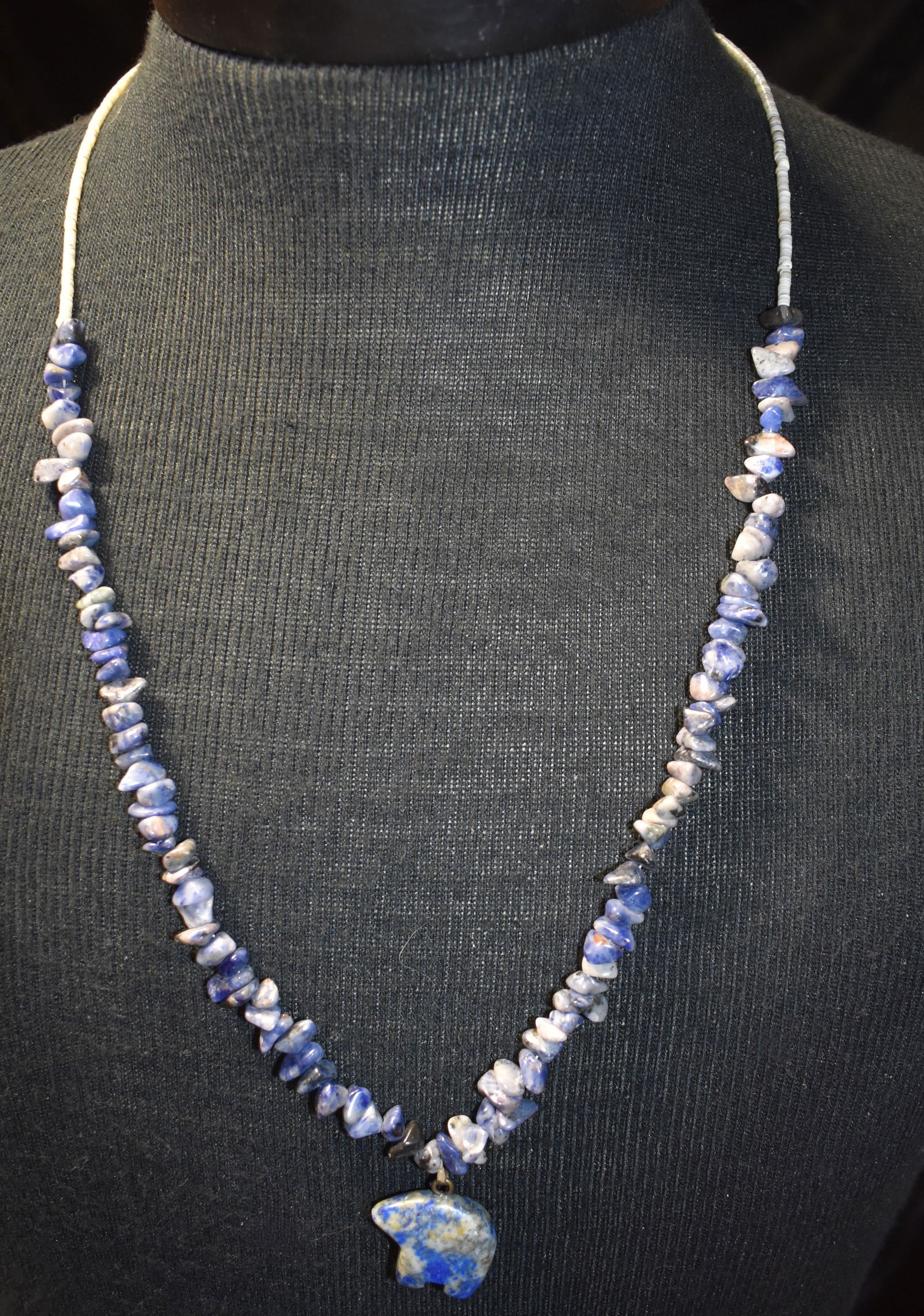 27" Lapiz Lazuli Bear Charm  w/ Spiney Oyster Seed Bead Necklace (1 of 7)