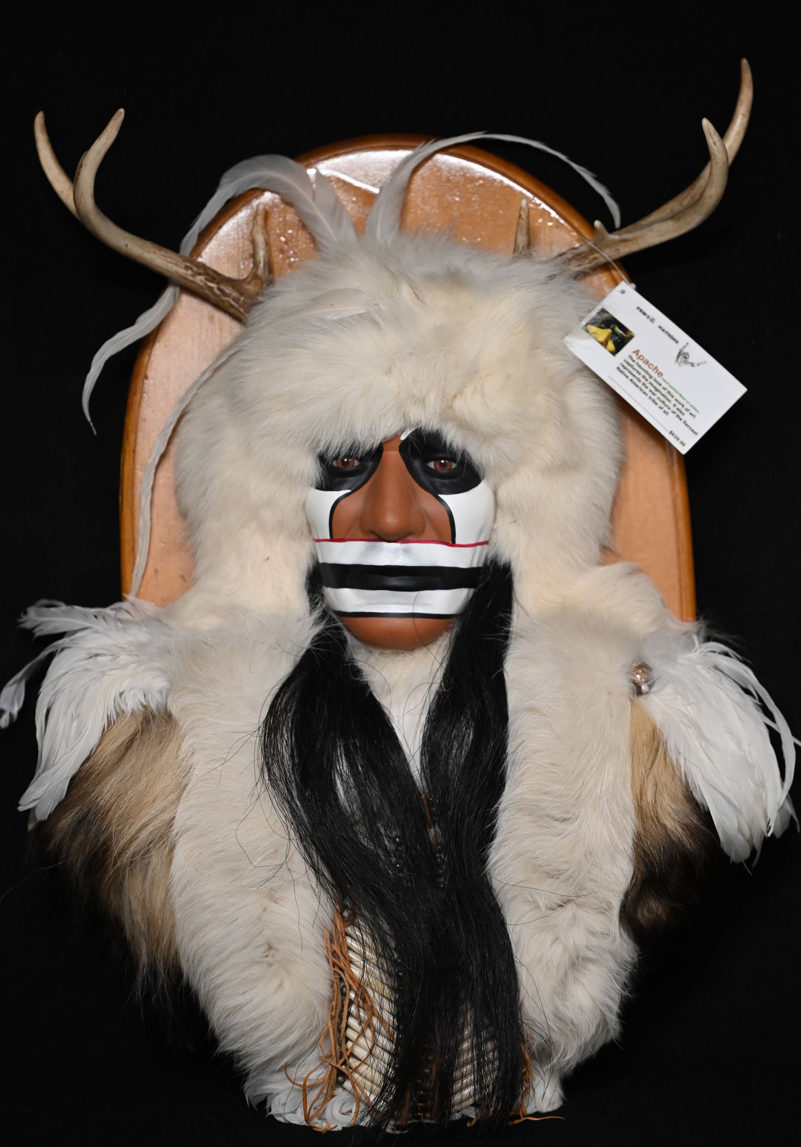 Apache Hand Painted Mask on Antlers.  The Fierce Look of this Apache Warrior is a true work of art (1 of 5)