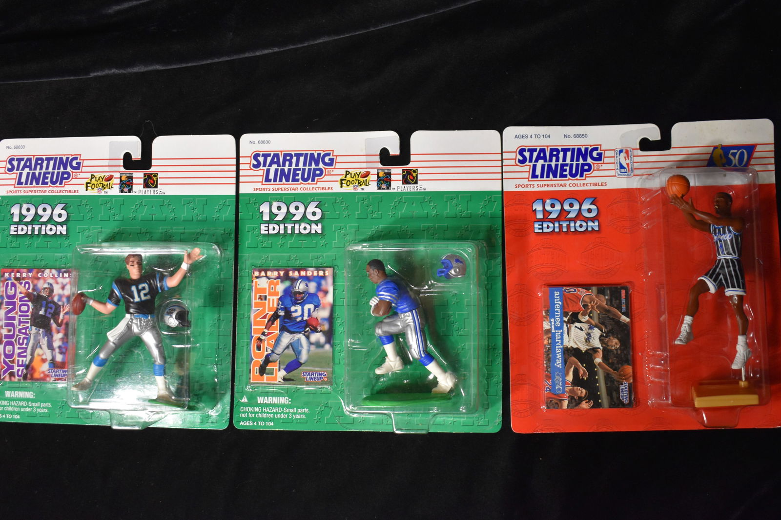 1996 Starting Lineup Barry Sanders, Kerry Collins & Anfernee Hardaway.  New in their original (1 of 3)