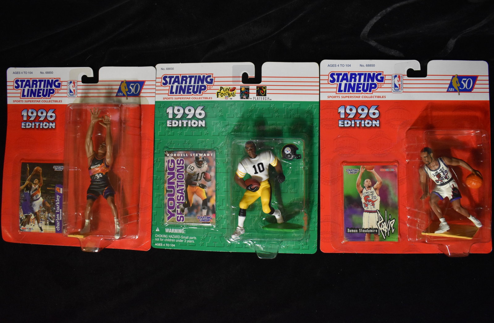 1996 Starting Lineup Charles Barkley, Damon Stoudamire & Kordell Stewart. New in their original: 1996 Starting Lineup Charles Barkley, Damon Stoudamire & Kordell Stewart. New in their original packages.