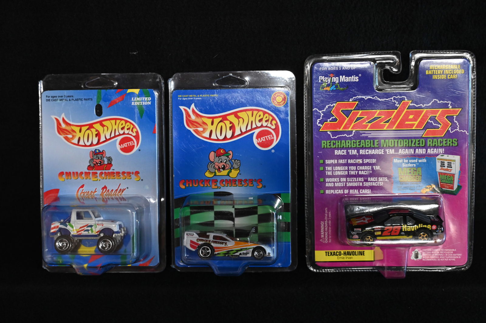 1997 & 1999 Chuck E Cheese's Cars and a 1996 Playing Mantis Sizzlers Texaco Havoline Ernie Ervin (1 of 5)