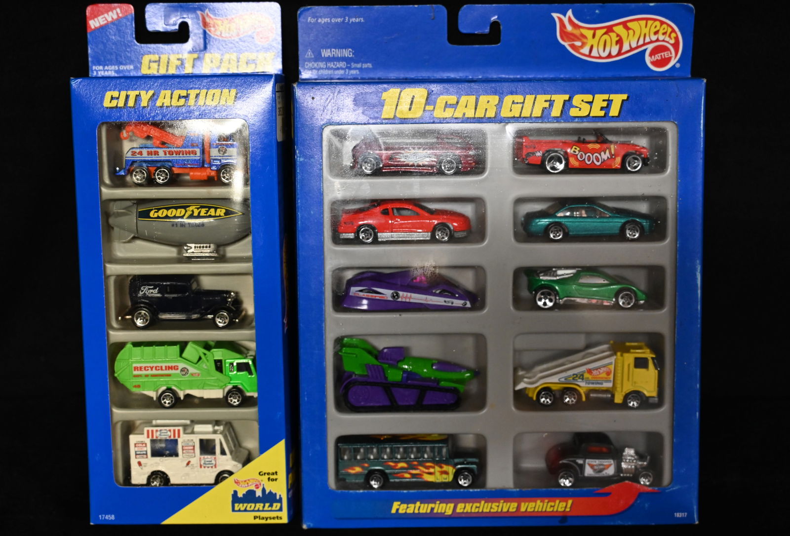 1997 Hot Wheels 10 Car Gift Set and 1996 City Action 5 Car Gift Pack. (1 of 3)