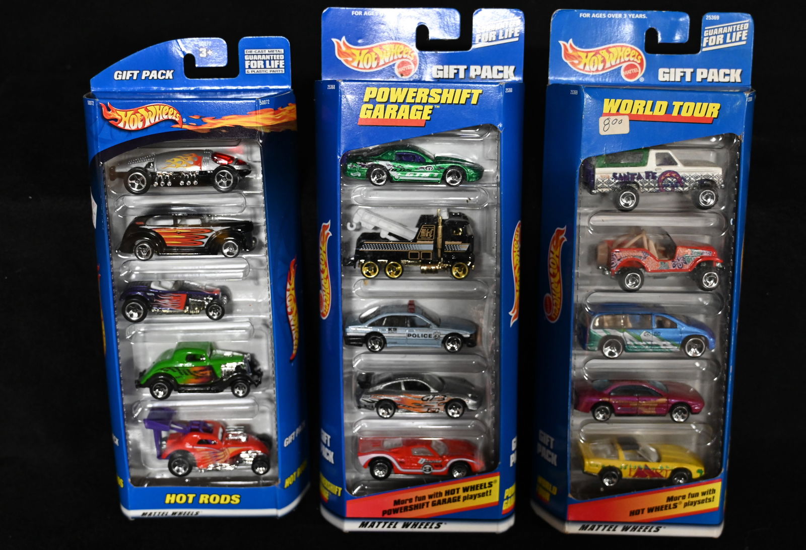 3 Hot Wheels 5 Car Gift Packs 1998 Powershift Garage, World Tour, 2000 Hot Rods. (1 of 4)