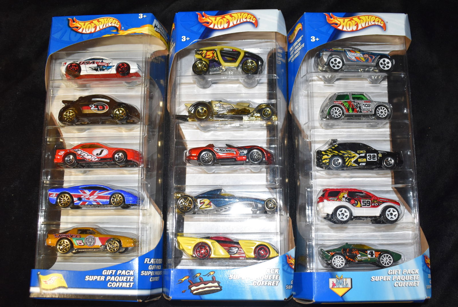 3 Hot Wheels 5 Packs - Super Paquette Coffret Flag Flyers Metal Collection 2002 (1 of 3)