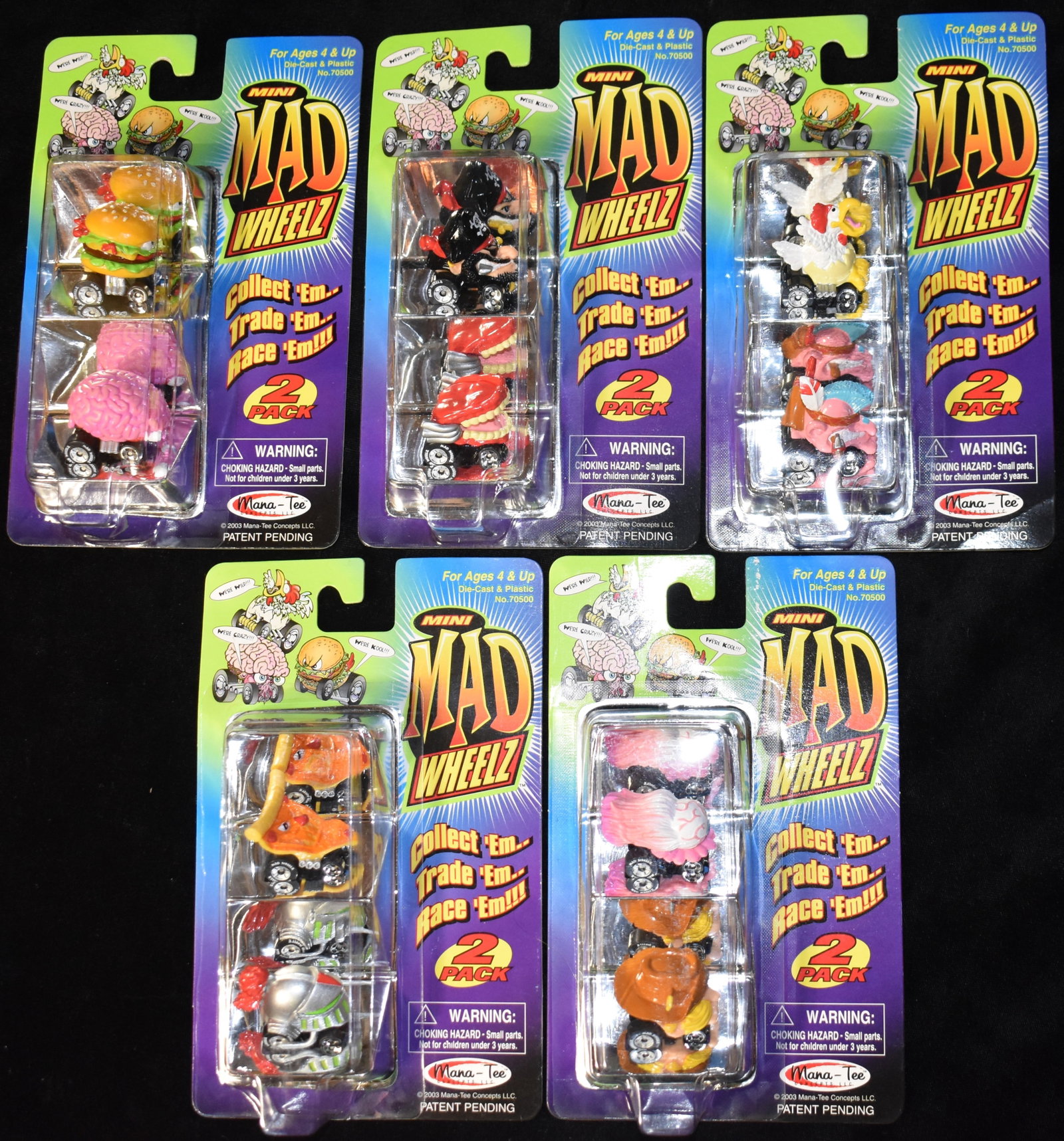 2003 Mini Mad Wheels (Lot of 10 Cars) by Mana Tee: 2003 Mini Mad Wheels (Lot of 10 Cars) by Mana Tee. New old stock.