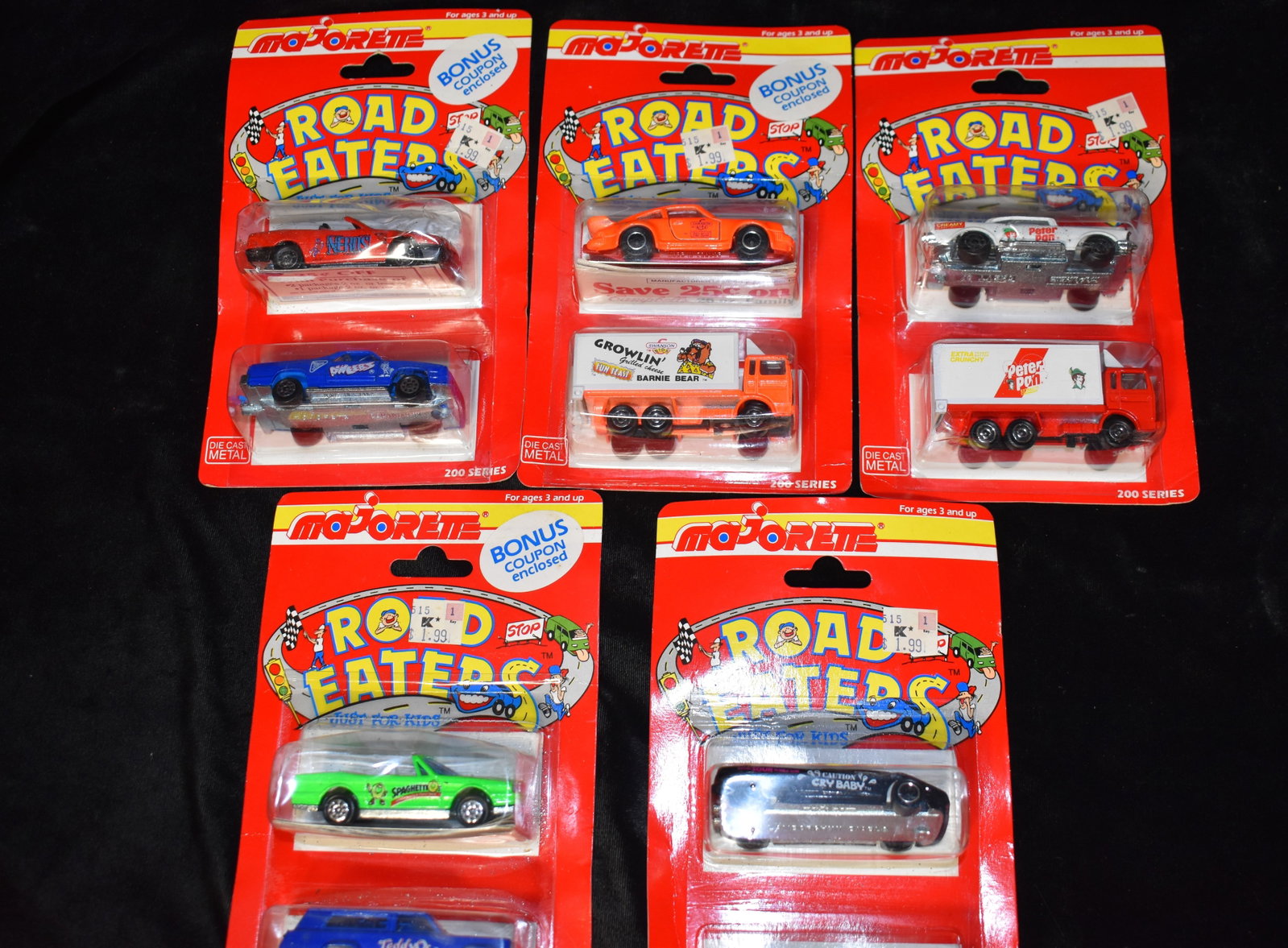 8 Vintage Majorette Diecast Cars - Road Eater Series 1990's: 8 Vintage Majorette Diecast Cars - Road Eater Series 1990's. New in their original packages.