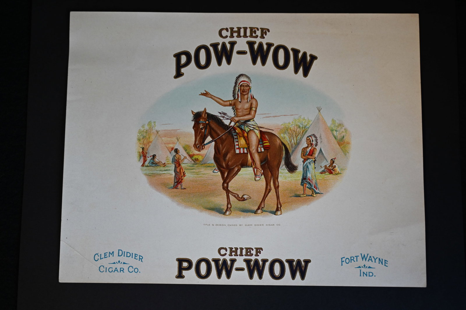 Chief Pow-Wow Vintage Cigar Label Stone Lithograph Art. Dated from the late 1800's to early 1900's. (1 of 3)