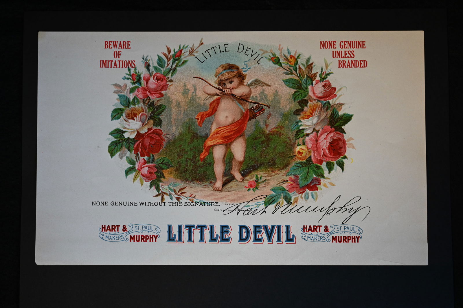 Little Devil Vintage Cigar Label Stone Lithograph Art Dated from the late 1800's to early 1900's.: Little Devil Vintage Cigar Label Stone Lithograph Art Dated from the late 1800's to early 1900's. Inner Label with Embossing. Hart & Murphy Makers St. Paul. Highly collectable Ephemera that is over 10