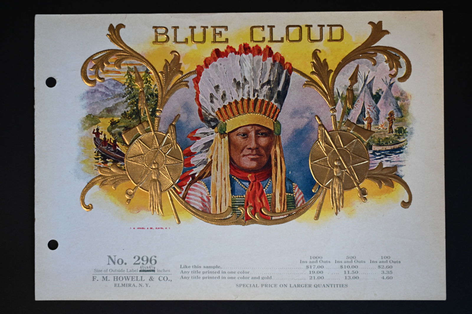 Blue Cloud Vintage Salesman Sample Cigar Label Stone Lithograph Art Dated from the late 1800's to (1 of 2)