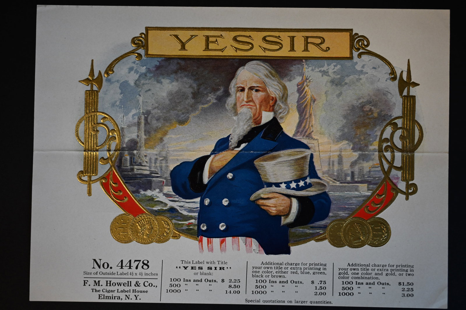 Yessir Vintage Salesman Sample Cigar Label Stone Lithograph Art Dated from the late 1800's to early (1 of 4)