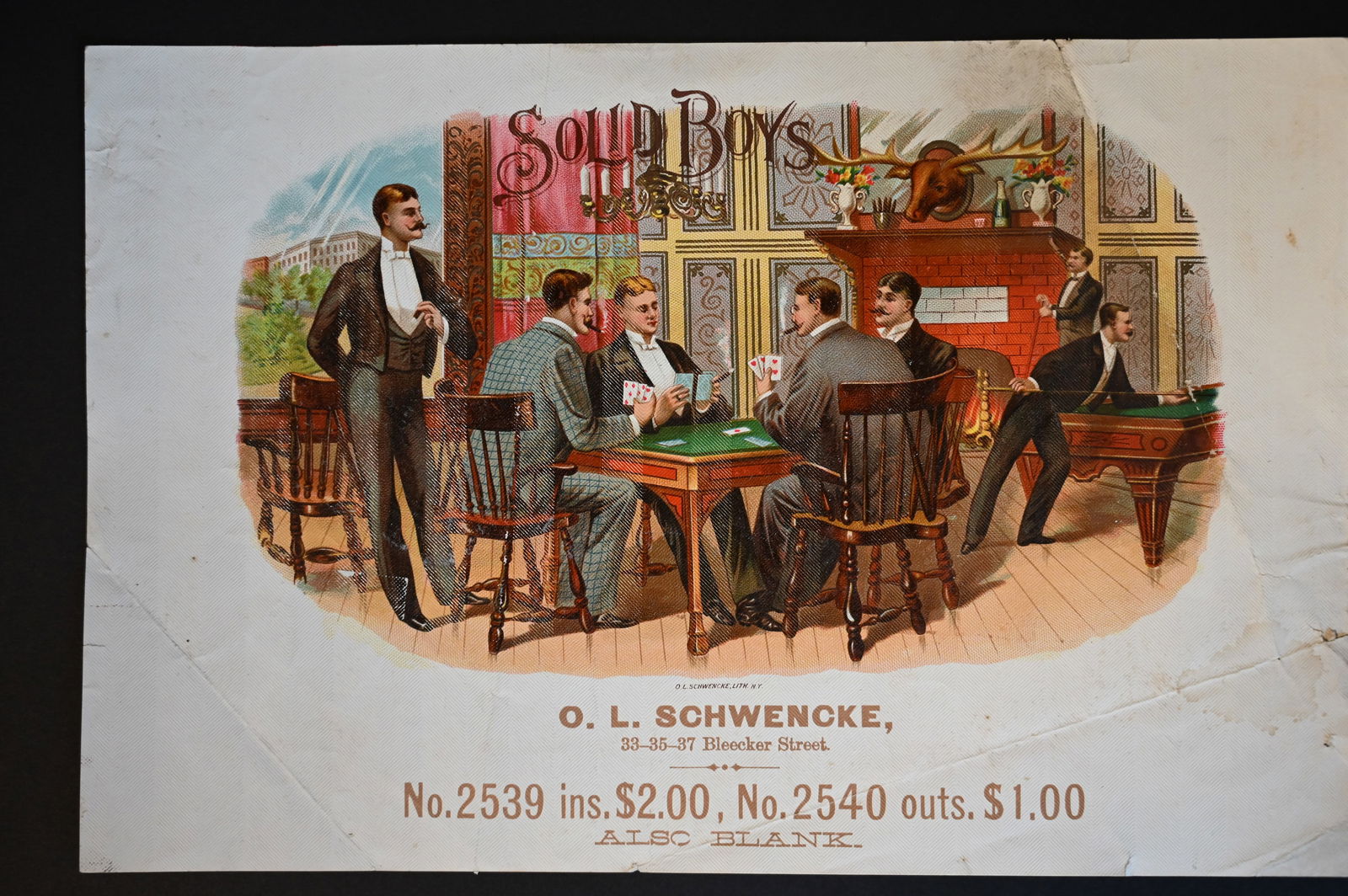 Solid Boys Vintage Salesman Sample Cigar Label Stone Lithograph Art Dated from the late 1800's to (1 of 2)