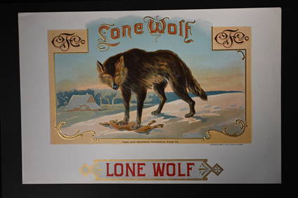 Lone Wolf Vintage Cigar Label Stone Lithograph Art Dated from the late 1800's to early 1900's. (1 of 2)