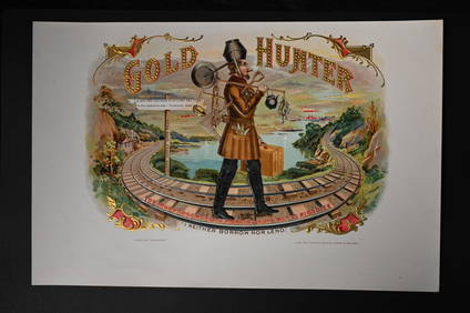 Gold Hunter Vintage Cigar Label Stone Lithograph Art Dated from the late 1800's to early 1900's. (1 of 2)