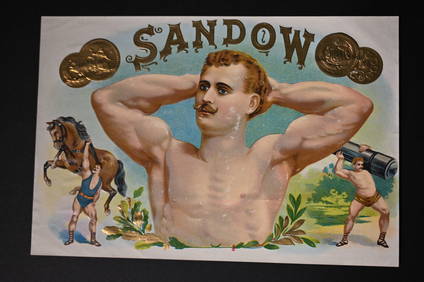 Sandow Vintage Cigar Label Stone Lithograph Art Dated from the late 1800's to early 1900's.  Inner (1 of 2)