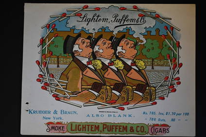 Lightem, Puffem & Co. Vintage Salesman Sample Cigar Label Stone Lithograph Art Dated from the late (1 of 2)