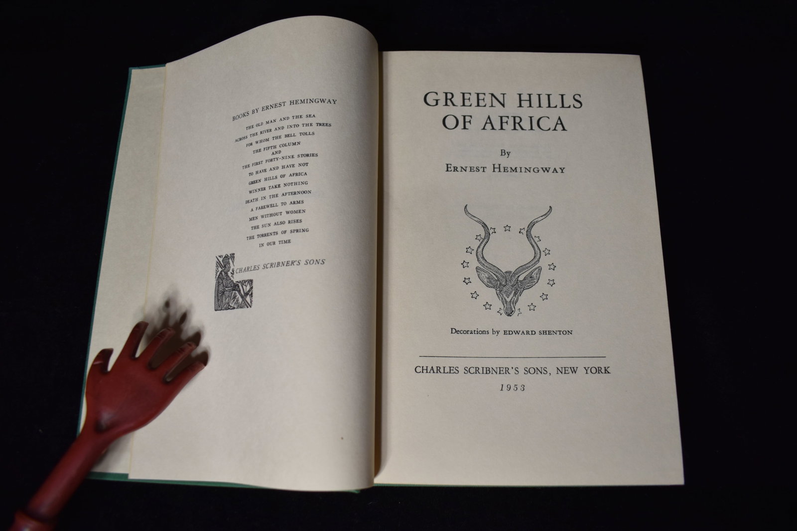 Green Hills of Africa by Ernest Hemingway 1953 Fine or Near Fine Condition: Green Hills of Africa by Ernest Hemingway. Published by Charles Scribner's Sons, New York, 1953. Fine or near fine hardback w/ its original dust cover. 295 pgs.