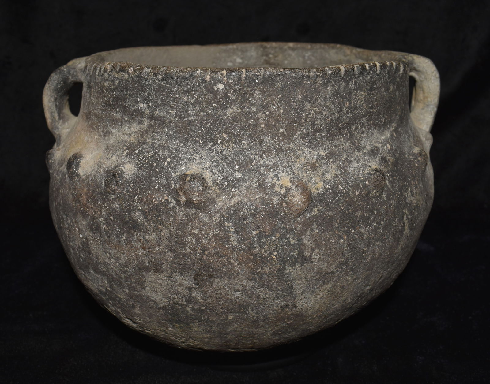 7 1/4" Ornate Mississippian Strap Handled Pot found in Mississippi County, Missouri near Sikeston (1 of 9)