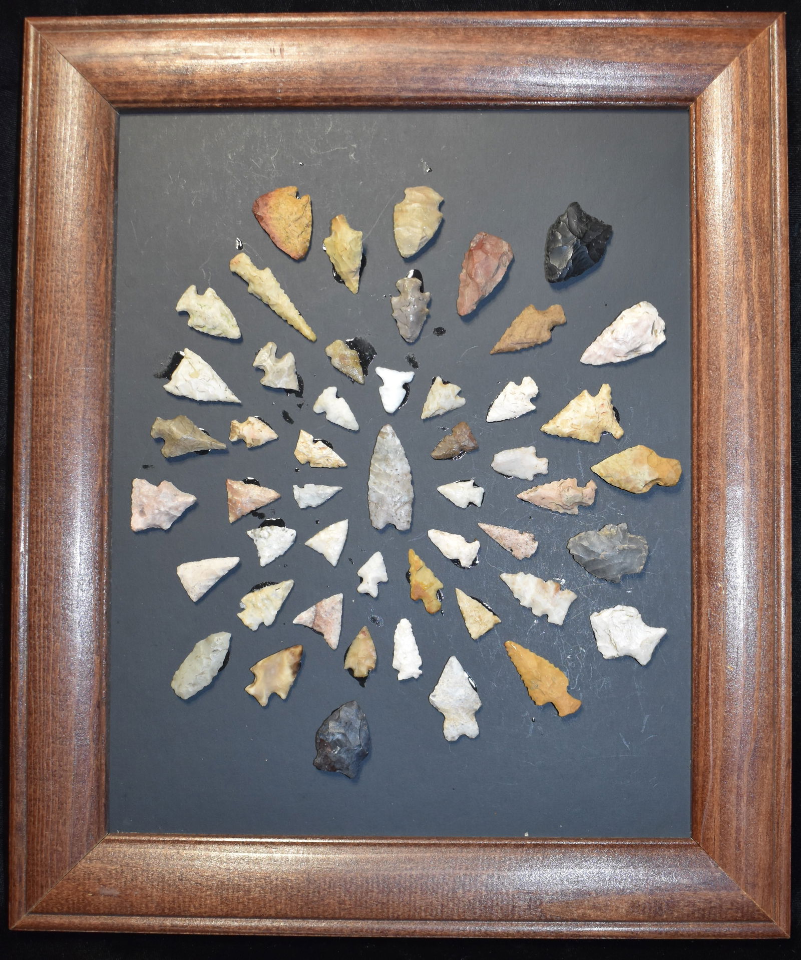 Frame of 45+ Birdpoint Arrowheads found in Missouri (1 of 4)