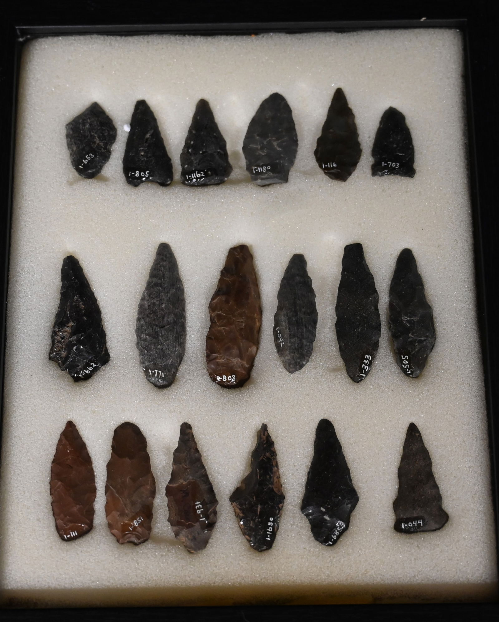 Frame of 18 Arrowheads Longest is 2 3/8" Found by Venn Keeling in Lake Co. California on or near (1 of 4)
