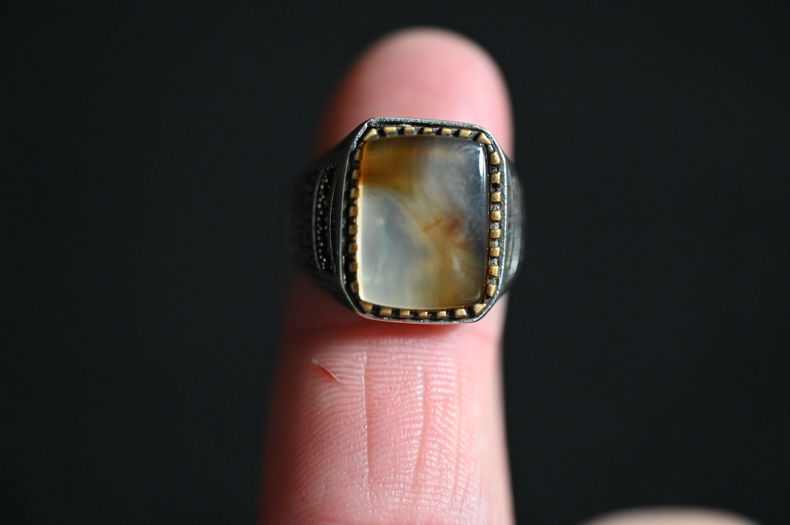 Sterling Silver Mens stone ring (1 of 6)